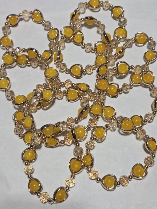Handmade Jewelry - 10mm Yellow Heart-Link Beaded Necklace - For 1
